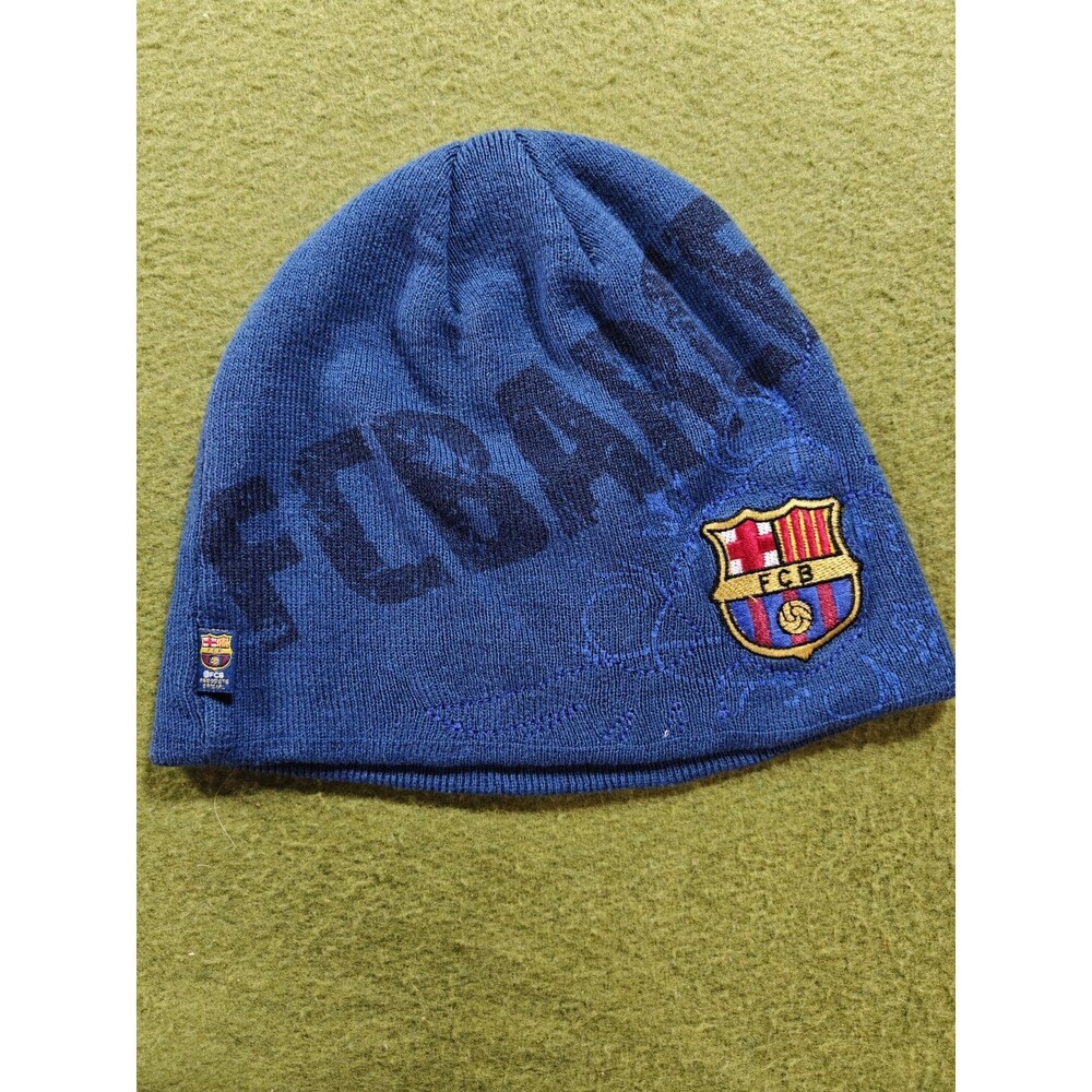 Y2k FC Barcelona Beanie Hat Navy Red Knit Soccer Futbol FCB Winter Cap Adult